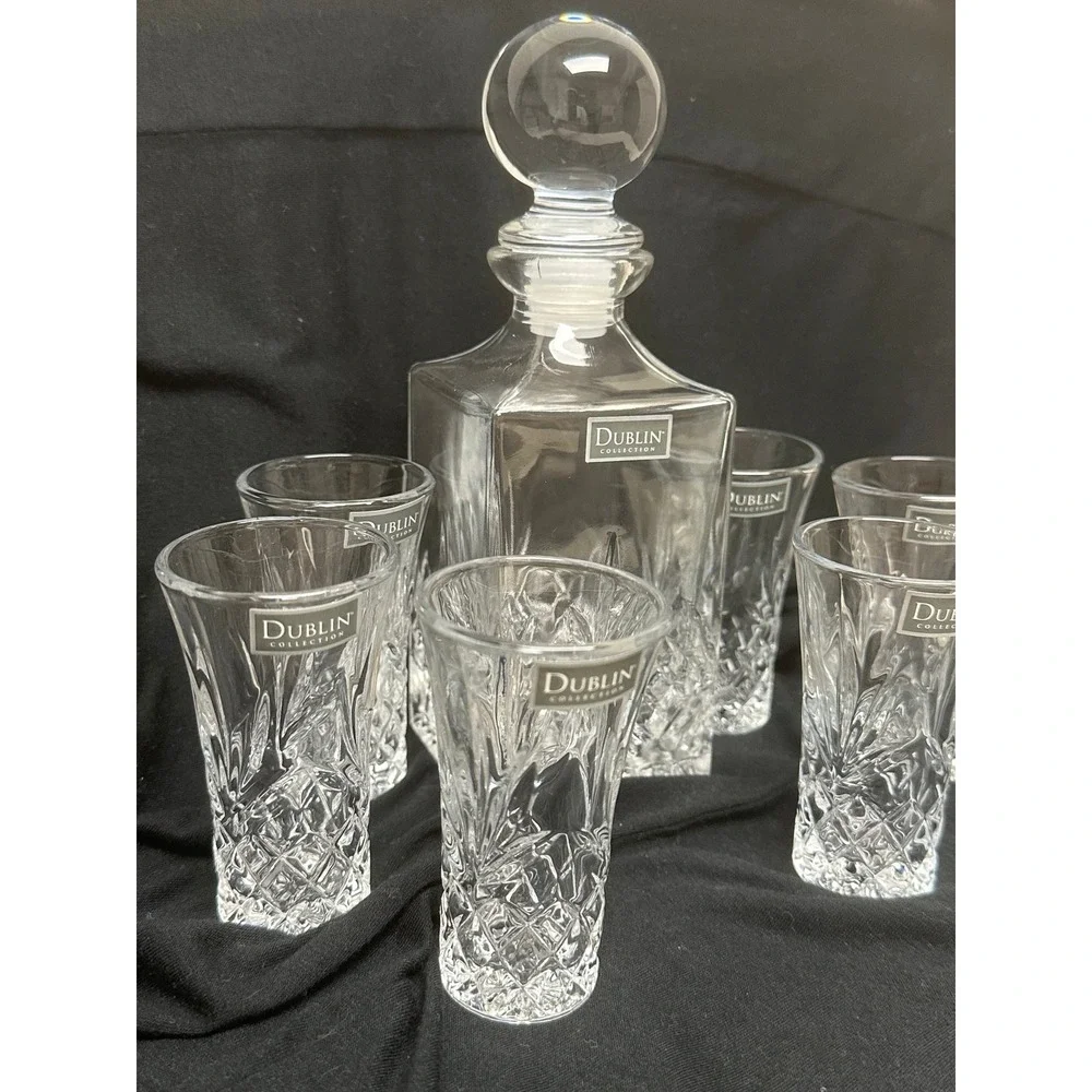 Elegant Dublin‎ Collection Crystal Decanter Set with 6 Cordial/Liqueur Glasses